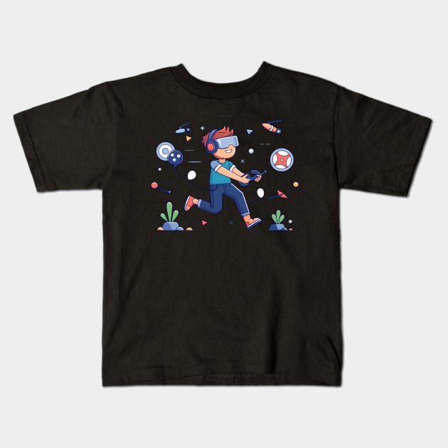 boy playing vr Kids T-Shirt by Shapwac12